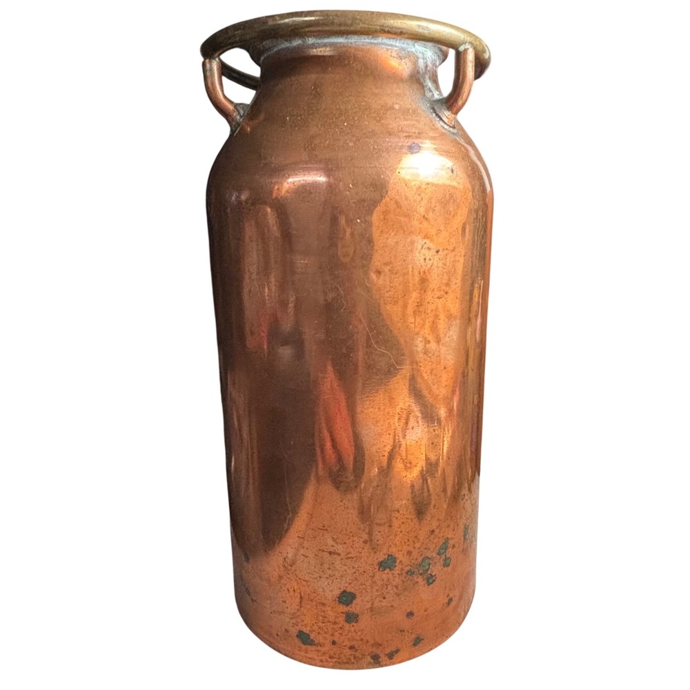 Antique Copper Brass Ring Handle Rustic Farmhouse Milk Jug Vase
